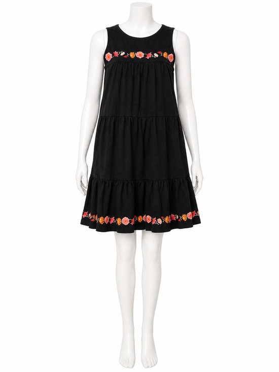 LOFT Dresses & Skirts - LOFT Black Sleeveless Dress Size Small with Pink, Orange & Red Floral Embroidery